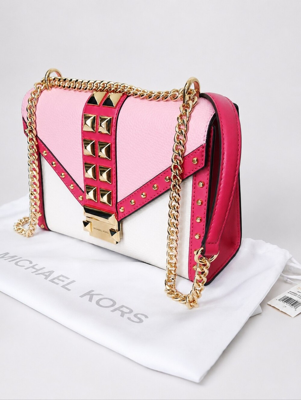 NEW Michael Kors Pink Whitney Gold Studded Crossbody With Dustbag - Picture 2 of 7
